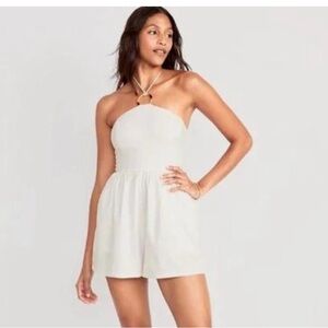 Old Navy, white linen O-ring halter top romper